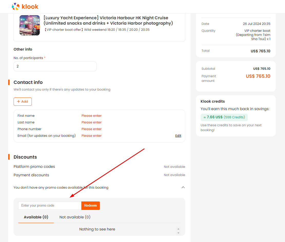 How do enter Klook Promo Code
